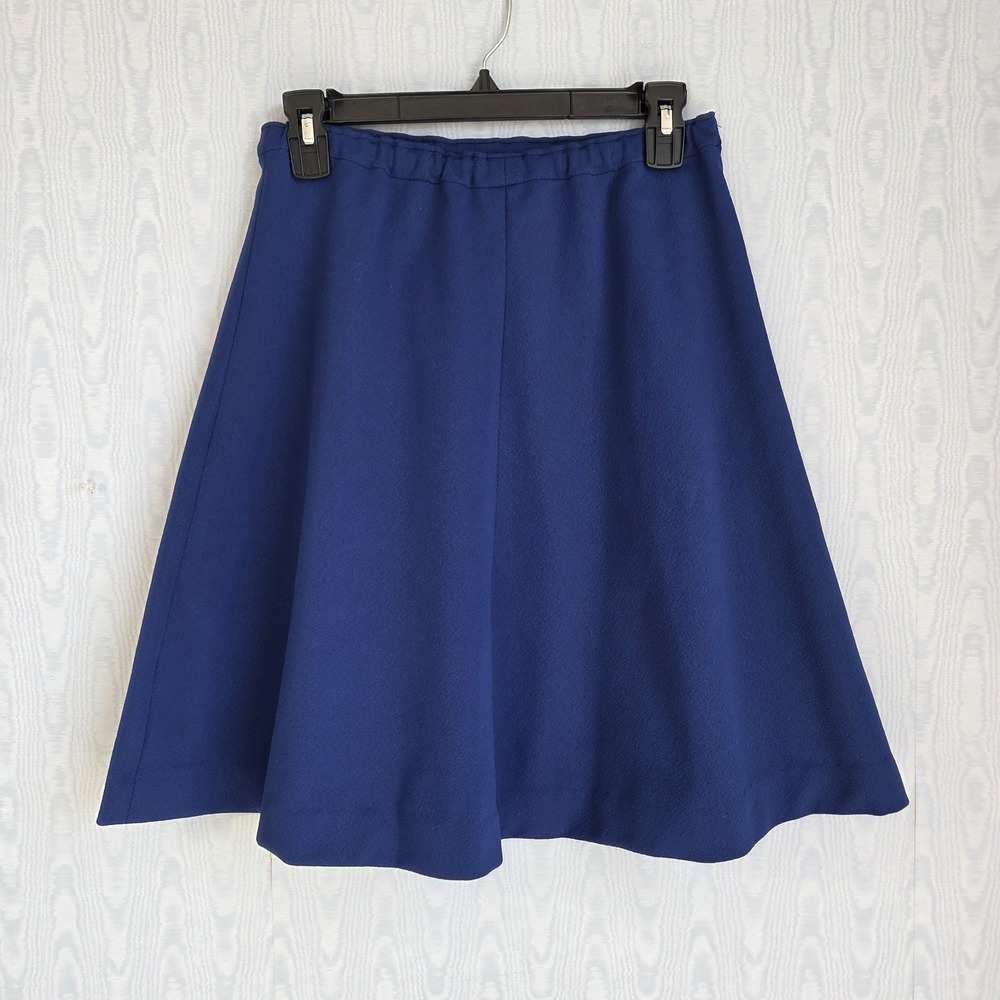 Vtg‎ 70s Circle Skirt Size S Blue Elastic Waist Knee Length Handmade Textured